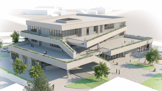 Ontwerp van de nieuwe Guido Gezelleschool - zicht speelplaats a