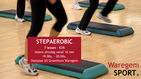 Stepaerobic is een cardio workout. Je traint je uithoudingsvermogen en je onderlichaam (benen, heupen en billen). De training gebeurt in groep en op opzwepende muziek.