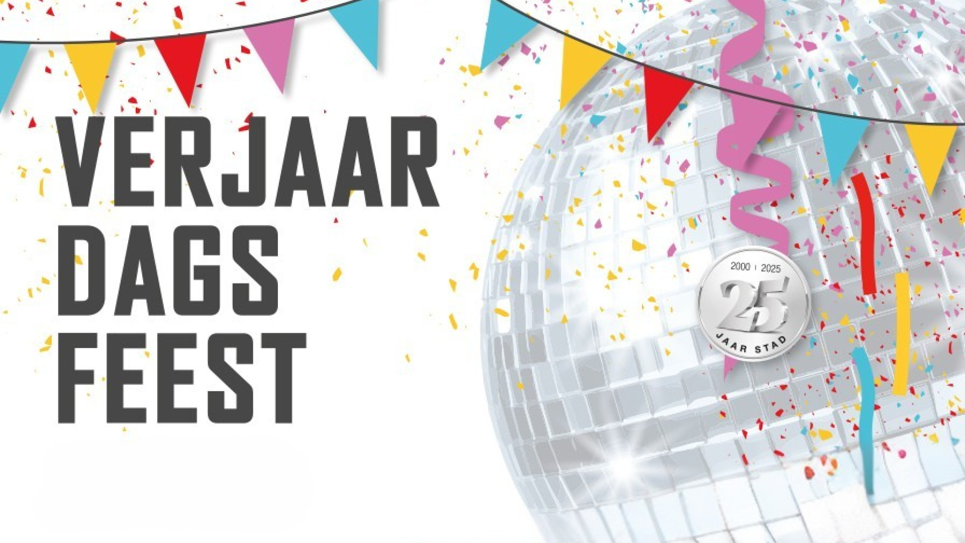 Campagnebeeld van verjaardagsfeest met discobal en feestvlagjes