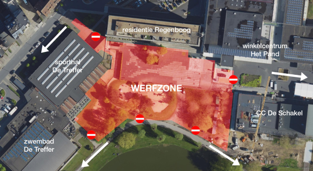plan met werfzone en omleidingen tijdens de aanleg van de groene helling